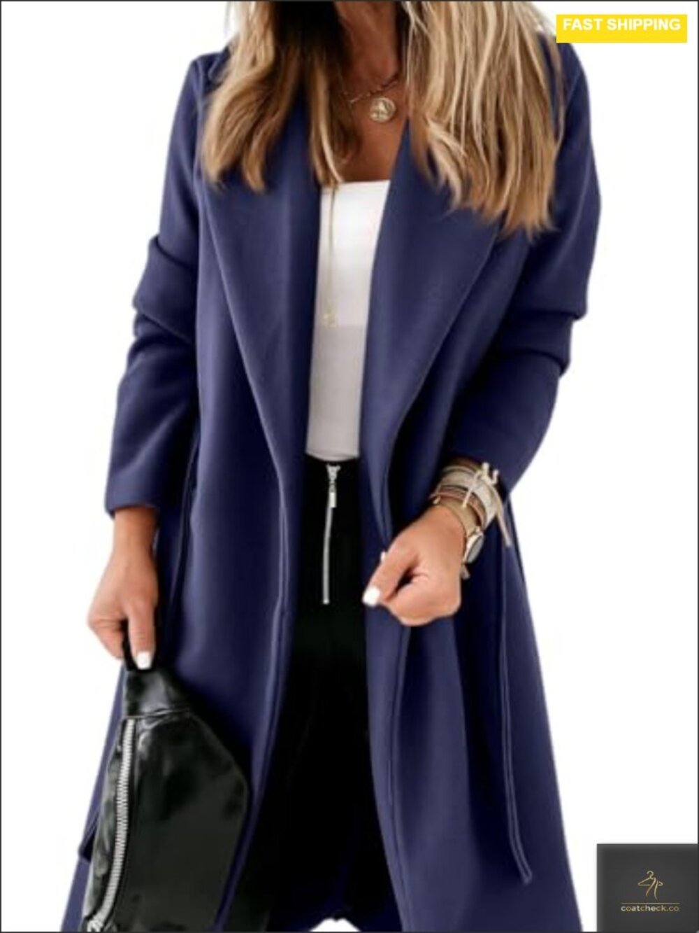 Womens Wool Pea Coat Long Belted Lapel Collar Winter Overcoat Heavyweight